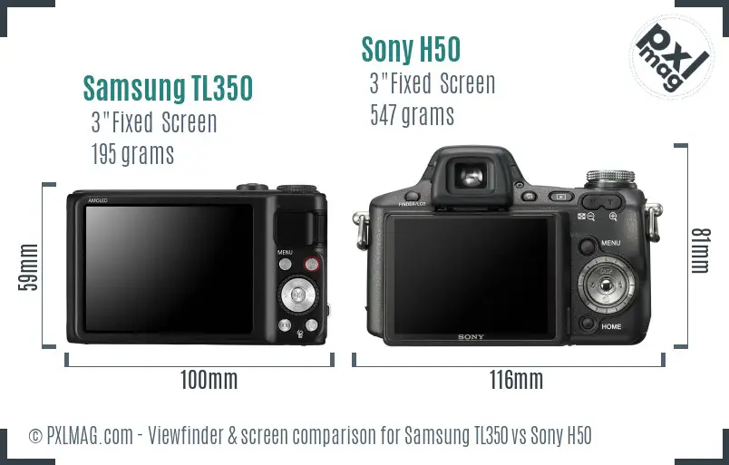 Samsung TL350 vs Sony H50 Screen and Viewfinder comparison