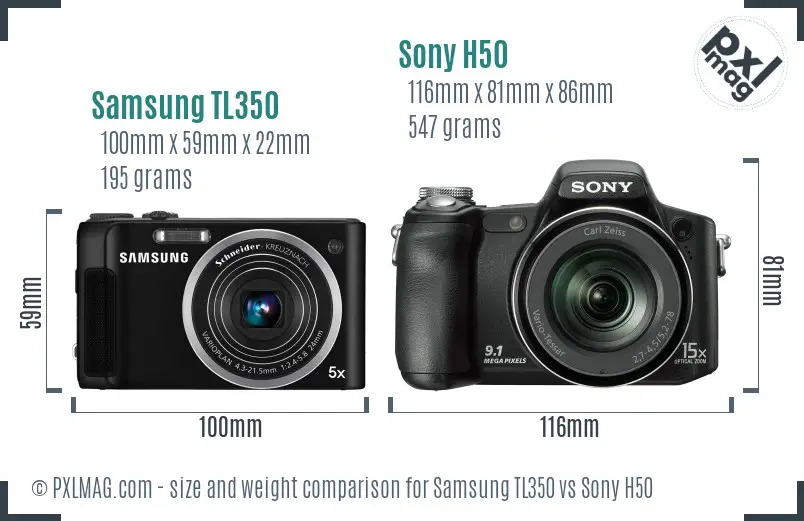 Samsung TL350 vs Sony H50 size comparison