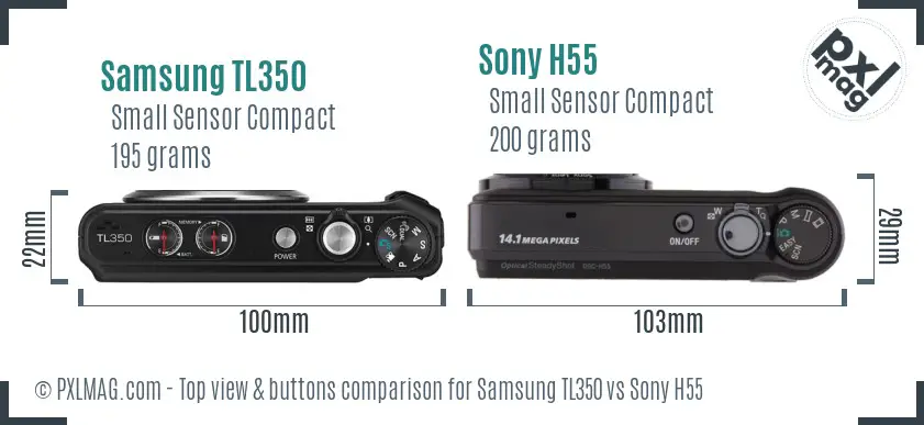Samsung TL350 vs Sony H55 top view buttons comparison Samsung TL350 vs Sony H55 top view buttons comparison