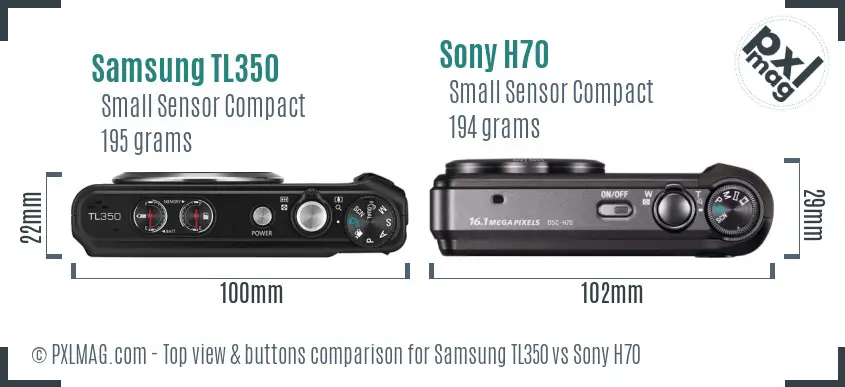 Samsung TL350 vs Sony H70 top view buttons comparison Samsung TL350 vs Sony H70 top view buttons comparison