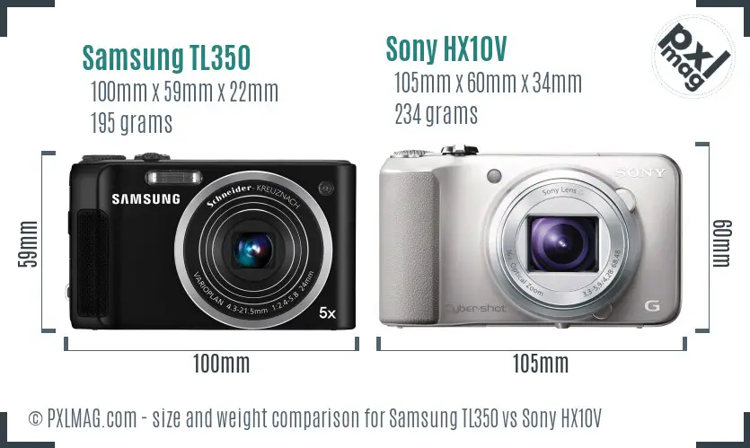 Samsung TL350 vs Sony HX10V size comparison Samsung TL350 vs Sony HX10V size comparison