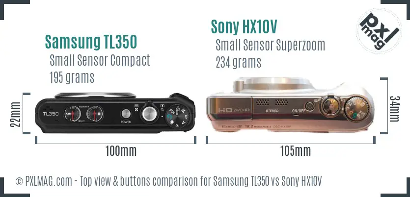 Samsung TL350 vs Sony HX10V top view buttons comparison Samsung TL350 vs Sony HX10V top view buttons comparison