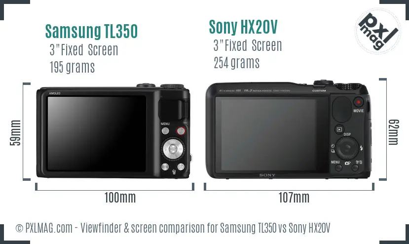 Samsung TL350 vs Sony HX20V Screen and Viewfinder comparison