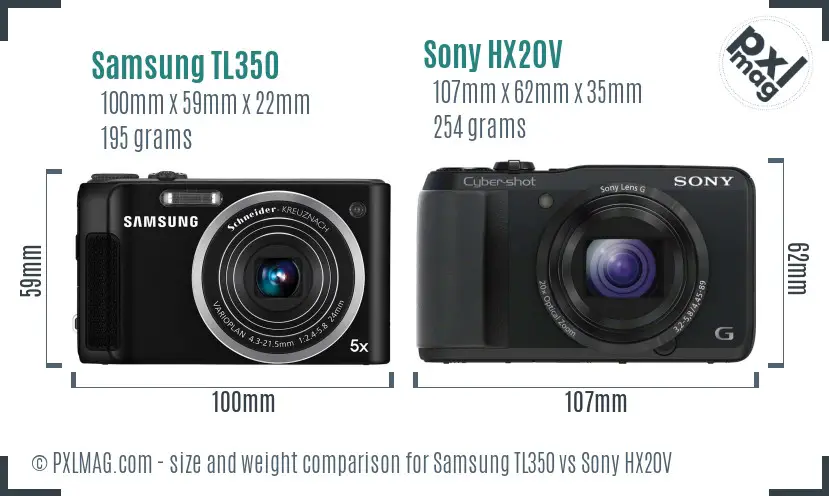 Samsung TL350 vs Sony HX20V size comparison