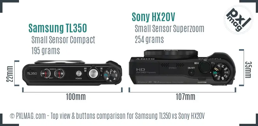 Samsung TL350 vs Sony HX20V top view buttons comparison