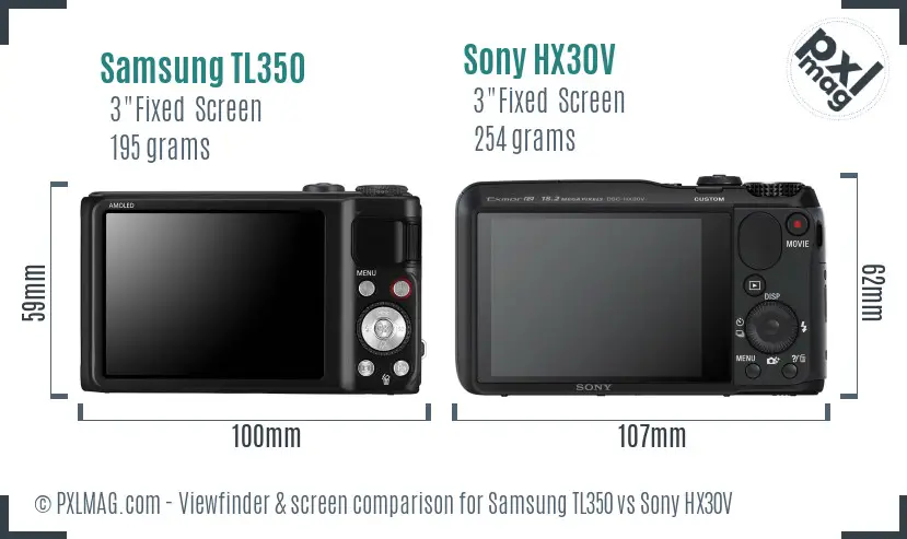 Samsung TL350 vs Sony HX30V Screen and Viewfinder comparison