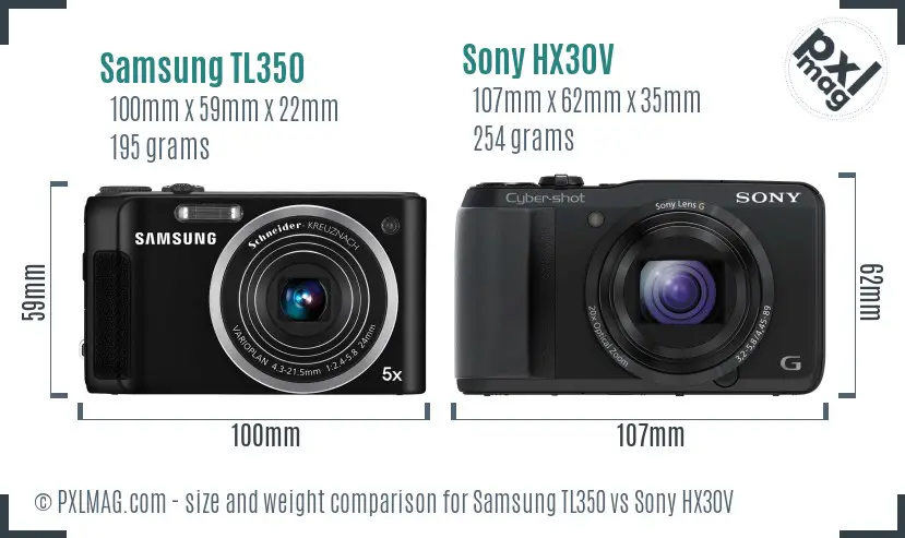 Samsung TL350 vs Sony HX30V size comparison