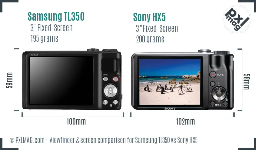 Samsung TL350 vs Sony HX5 Screen and Viewfinder comparison