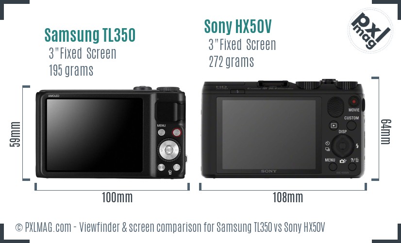 Samsung TL350 vs Sony HX50V Screen and Viewfinder comparison