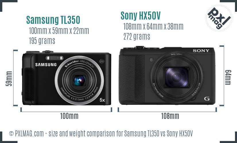 Samsung TL350 vs Sony HX50V size comparison Samsung TL350 vs Sony HX50V size comparison