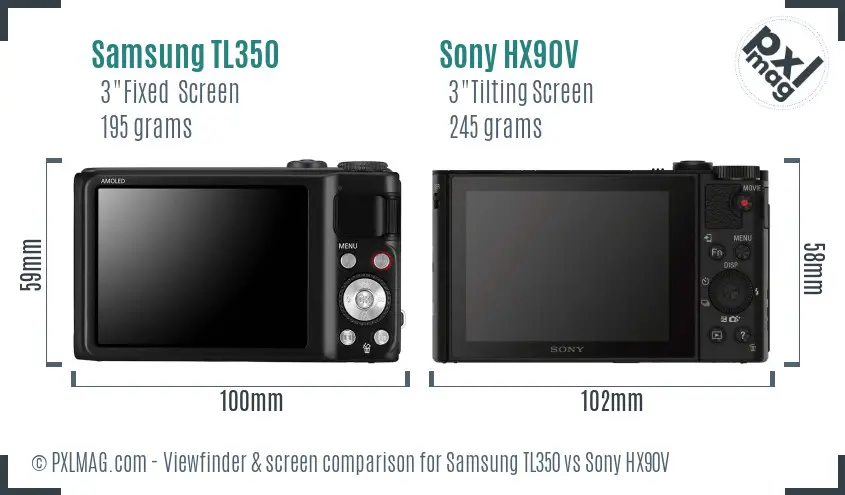 Samsung TL350 vs Sony HX90V Screen and Viewfinder comparison