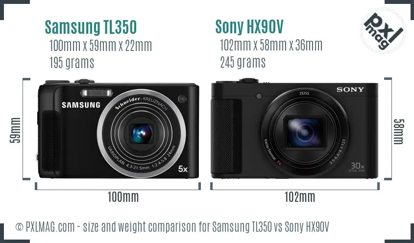Samsung TL350 vs Sony HX90V size comparison