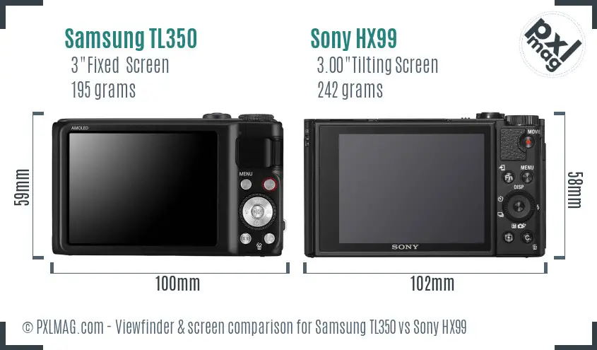 Samsung TL350 vs Sony HX99 Screen and Viewfinder comparison