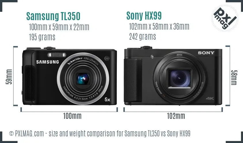 Samsung TL350 vs Sony HX99 size comparison