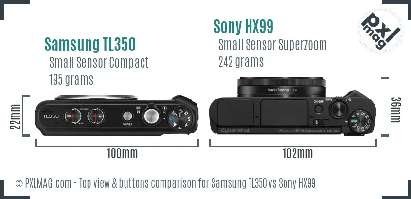 Samsung TL350 vs Sony HX99 top view buttons comparison