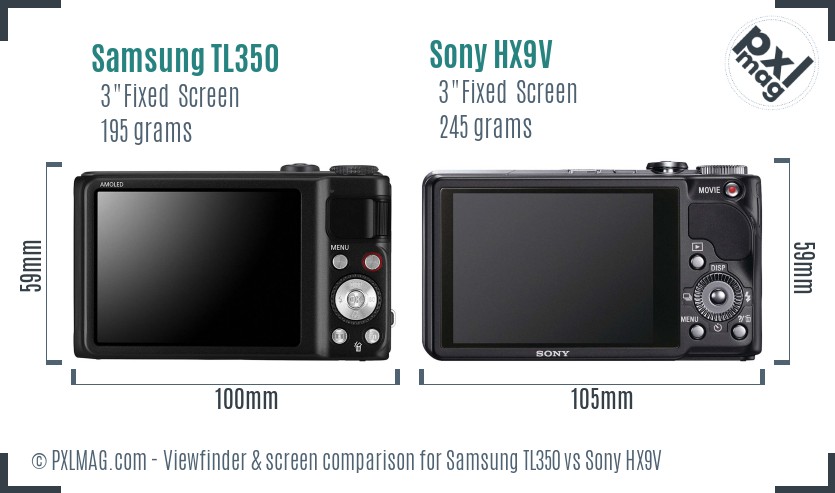 Samsung TL350 vs Sony HX9V Screen and Viewfinder comparison