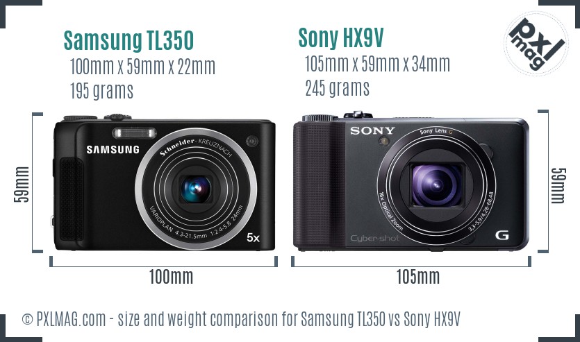 Samsung TL350 vs Sony HX9V size comparison