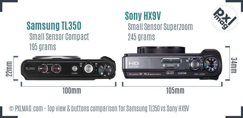 Samsung TL350 vs Sony HX9V top view buttons comparison