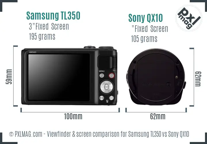 Samsung TL350 vs Sony QX10 Screen and Viewfinder comparison