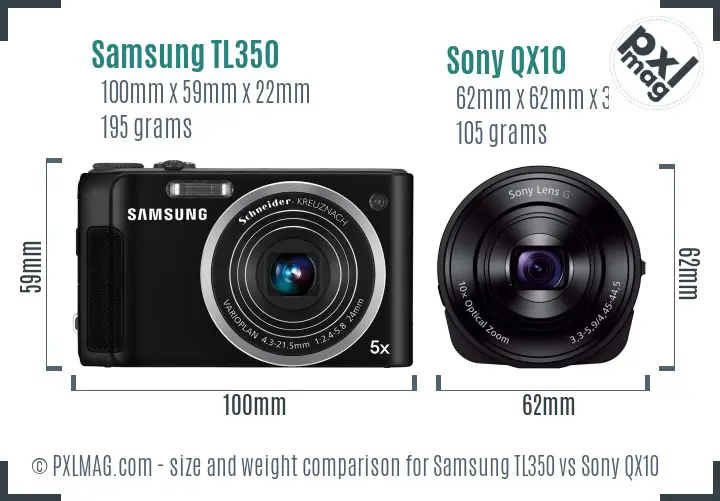 Samsung TL350 vs Sony QX10 size comparison