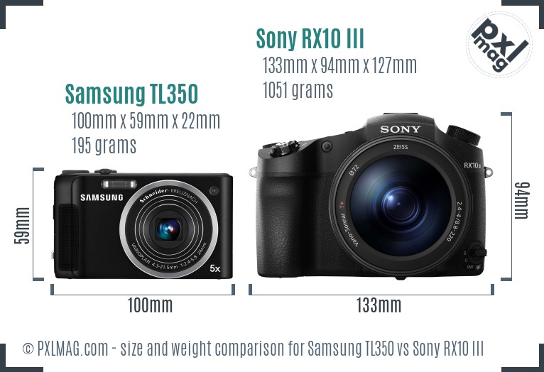 Samsung TL350 vs Sony RX10 III size comparison