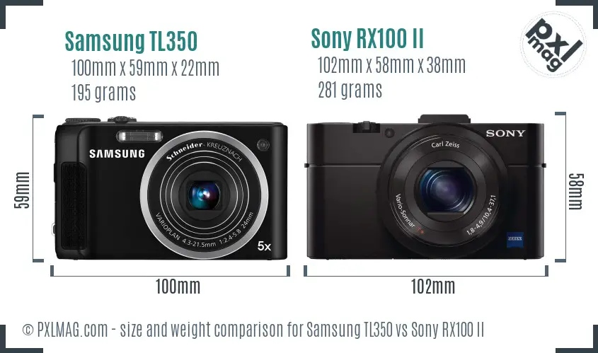 Samsung TL350 vs Sony RX100 II size comparison