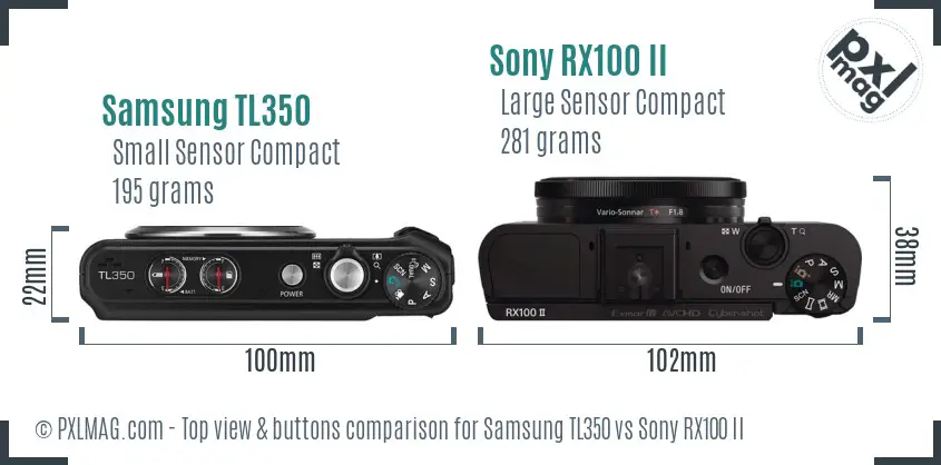 Samsung TL350 vs Sony RX100 II top view buttons comparison