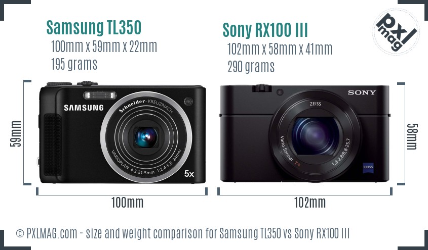 Samsung TL350 vs Sony RX100 III size comparison