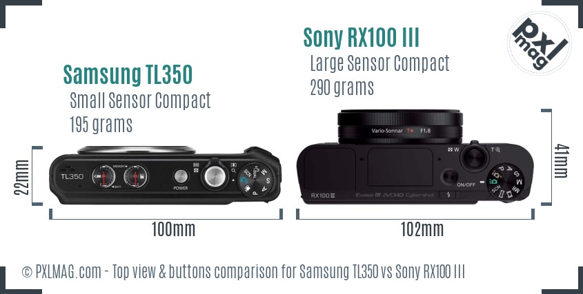 Samsung TL350 vs Sony RX100 III top view buttons comparison