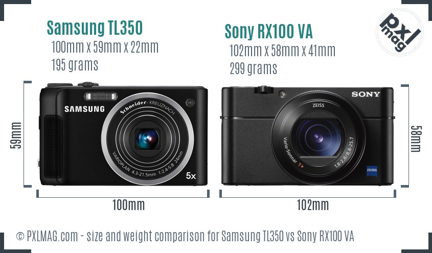Samsung TL350 vs Sony RX100 VA size comparison