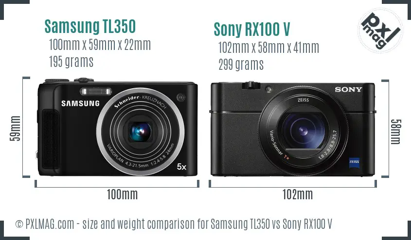 Samsung TL350 vs Sony RX100 V size comparison