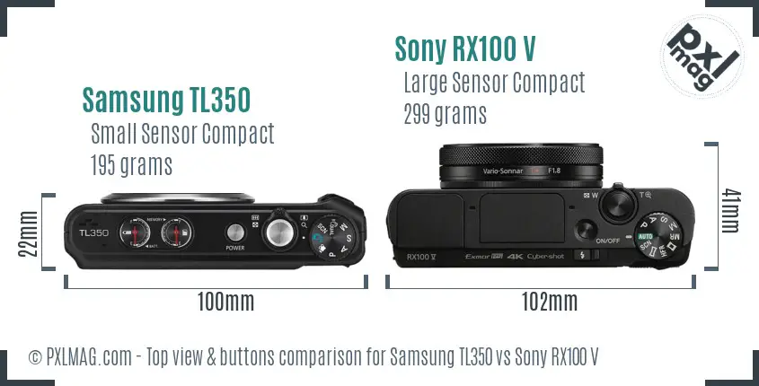 Samsung TL350 vs Sony RX100 V top view buttons comparison