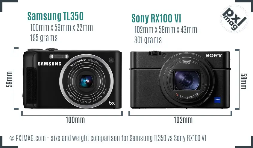 Samsung TL350 vs Sony RX100 VI size comparison