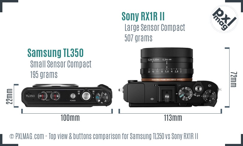 Samsung TL350 vs Sony RX1R II top view buttons comparison