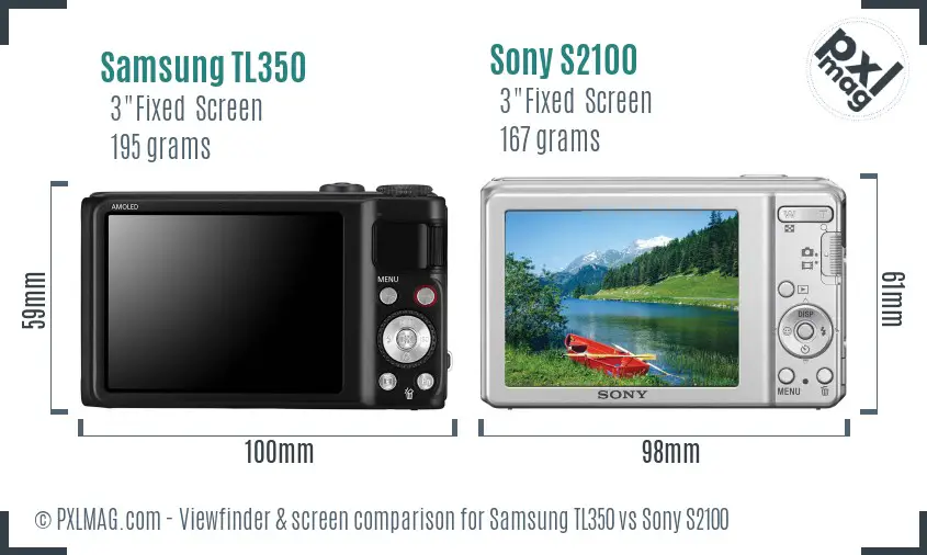 Samsung TL350 vs Sony S2100 Screen and Viewfinder comparison