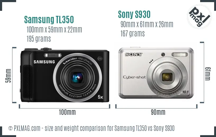 Samsung TL350 vs Sony S930 size comparison