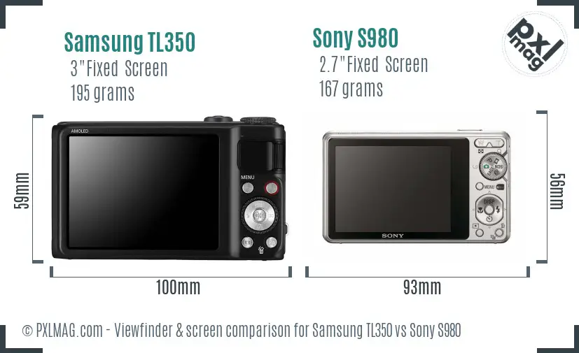 Samsung TL350 vs Sony S980 Screen and Viewfinder comparison