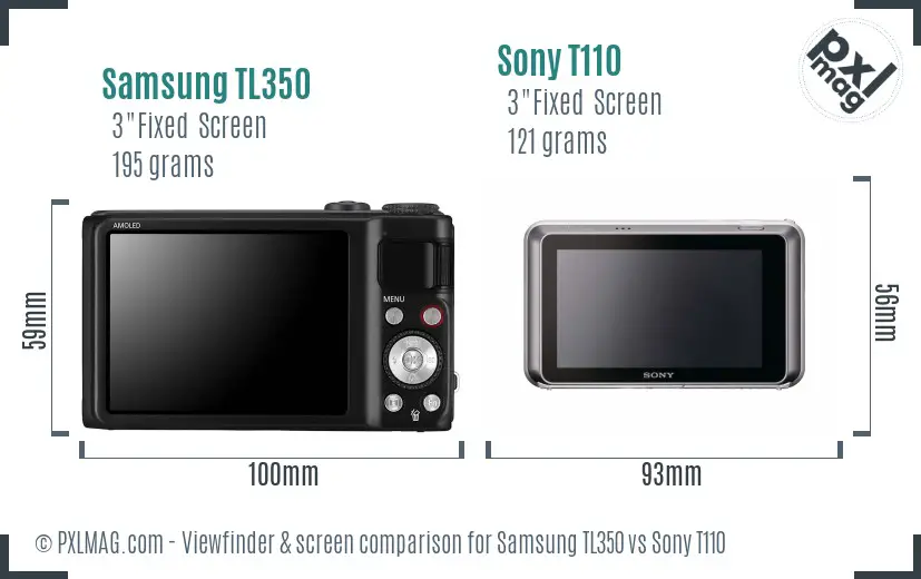 Samsung TL350 vs Sony T110 Screen and Viewfinder comparison