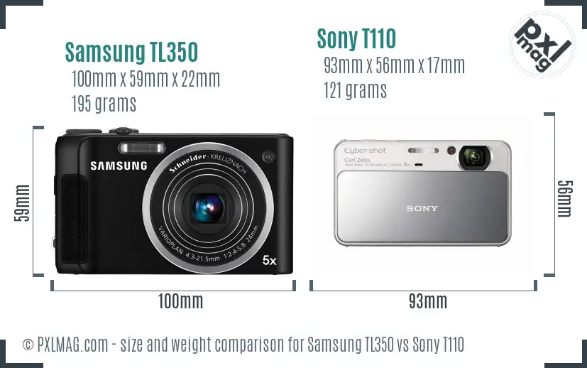 Samsung TL350 vs Sony T110 size comparison