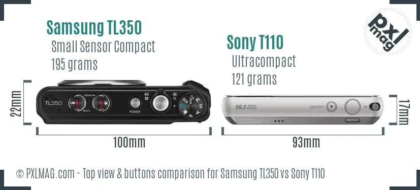 Samsung TL350 vs Sony T110 top view buttons comparison