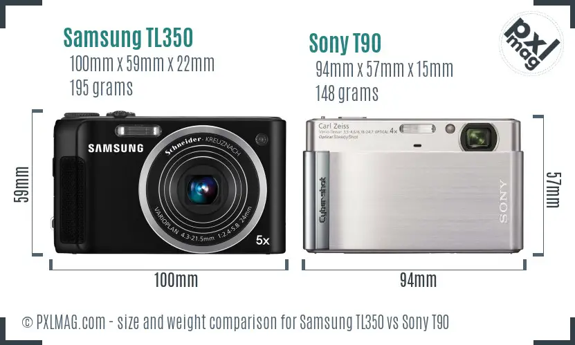 Samsung TL350 vs Sony T90 size comparison