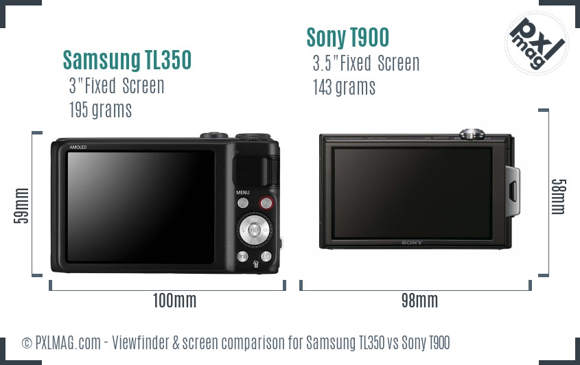 Samsung TL350 vs Sony T900 Screen and Viewfinder comparison