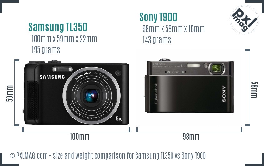Samsung TL350 vs Sony T900 size comparison