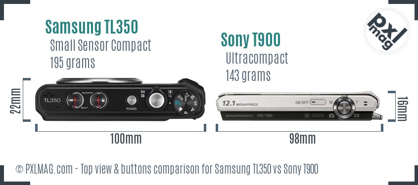 Samsung TL350 vs Sony T900 top view buttons comparison