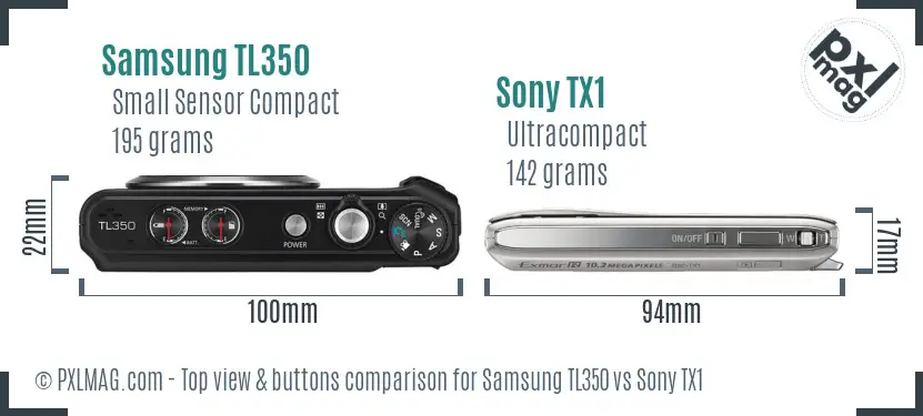 Samsung TL350 vs Sony TX1 top view buttons comparison
