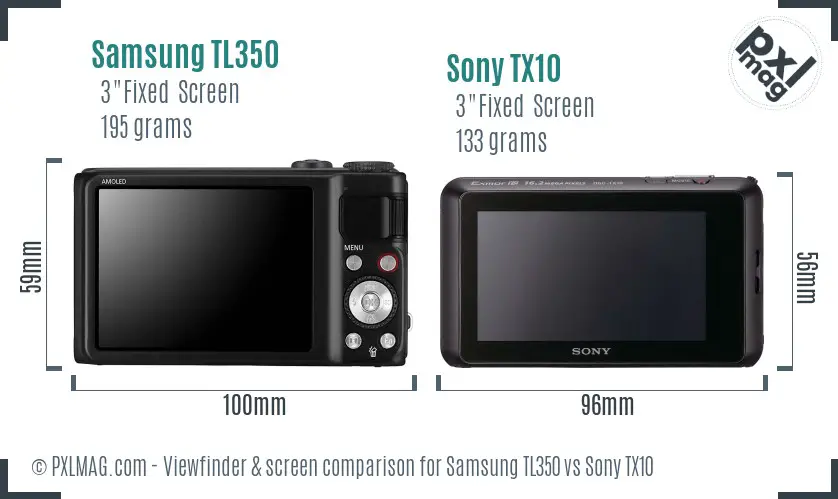 Samsung TL350 vs Sony TX10 Screen and Viewfinder comparison