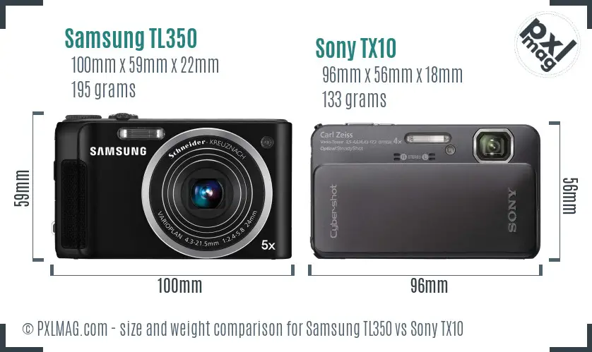 Samsung TL350 vs Sony TX10 size comparison