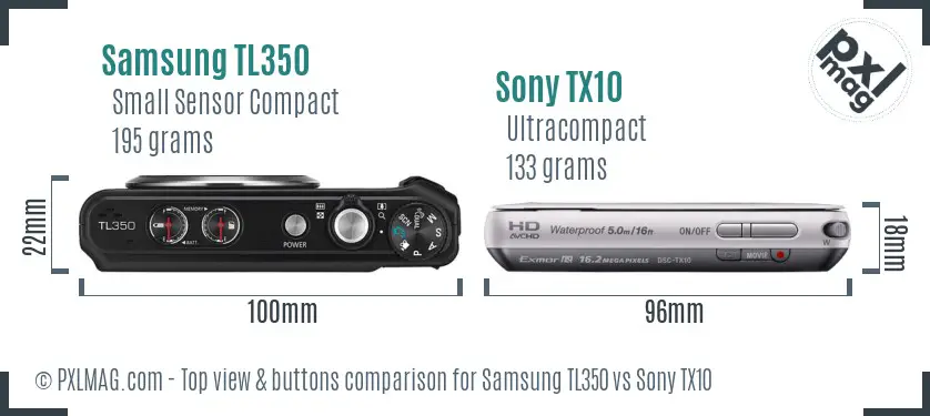 Samsung TL350 vs Sony TX10 top view buttons comparison