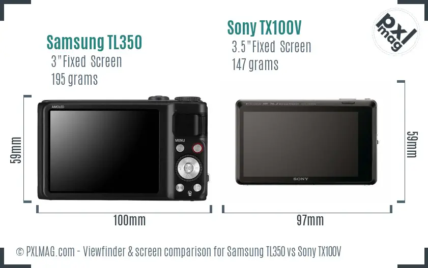 Samsung TL350 vs Sony TX100V Screen and Viewfinder comparison