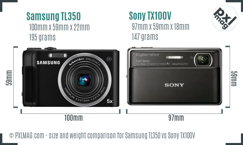 Samsung TL350 vs Sony TX100V size comparison